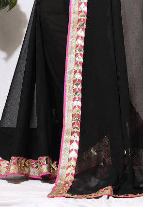 Gota Border Georgette Saree in Black