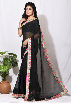 Gota Border Georgette Saree in Black