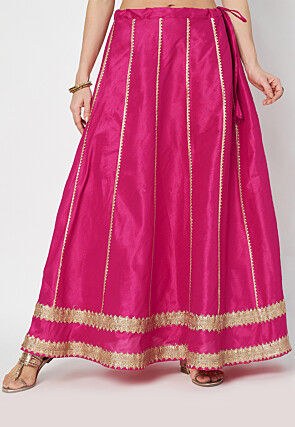 Gota Embellished Art Dupion Silk Skirt in Fuchsia