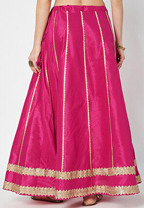 Gota Embellished Art Dupion Silk Skirt in Fuchsia
