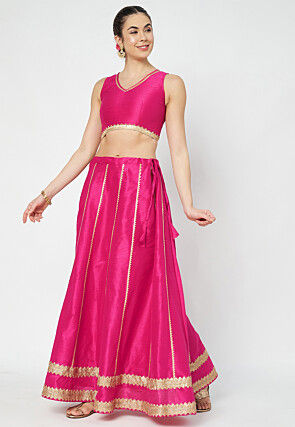 Gota Embellished Art Dupion Silk Skirt in Fuchsia