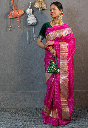Gota Embellished Art Kota Silk Saree in Fuchsia