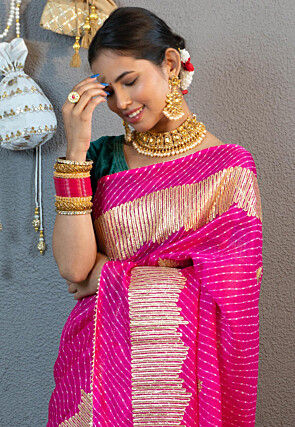 Gota Embellished Art Kota Silk Saree in Fuchsia