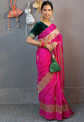 Gota Embellished Art Kota Silk Saree in Fuchsia