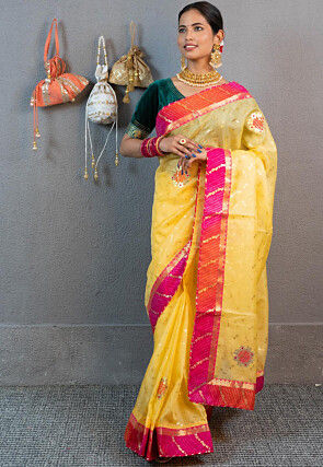 Gota Embellished Art Kota Silk Saree in Light Yellow