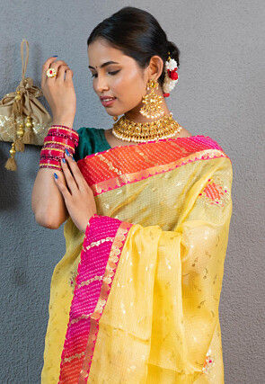 Gota Embellished Art Kota Silk Saree in Light Yellow