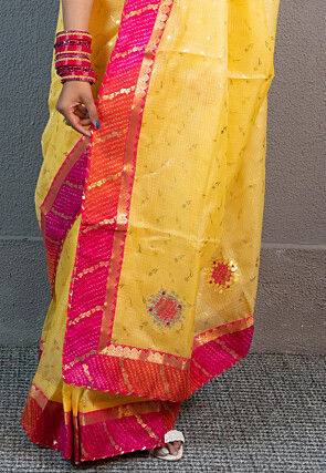 Gota Embellished Art Kota Silk Saree in Light Yellow