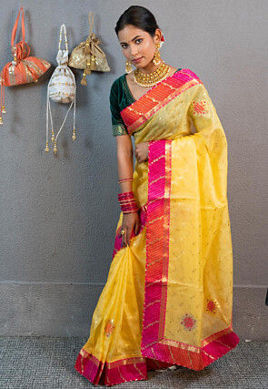 Gota Embellished Art Kota Silk Saree in Light Yellow