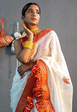 Gota Embellished Art Kota Silk Saree in Off White