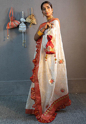 Gota Embellished Art Kota Silk Saree in Off White