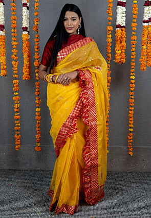 Gota Embellished Art Kota Silk Saree in Yellow