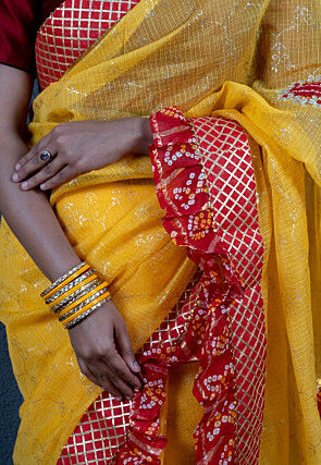 Gota Embellished Art Kota Silk Saree in Yellow