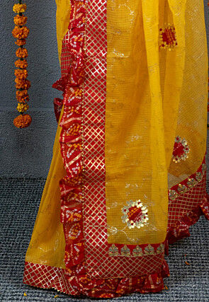 Gota Embellished Art Kota Silk Saree in Yellow