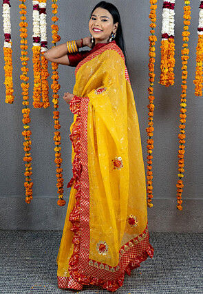 Gota Embellished Art Kota Silk Saree in Yellow