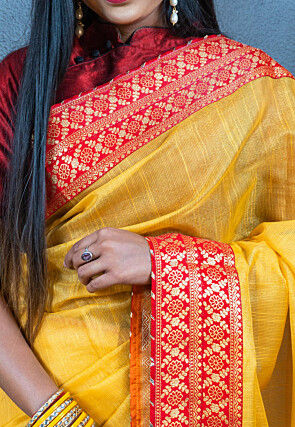 Gota Embellished Art Kota Tissue Saree in Mustard