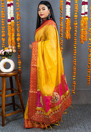 Gota Embellished Art Kota Tissue Saree in Mustard