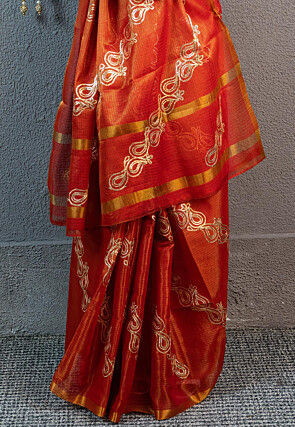 Gota Embellished Art Kota Tissue Saree in Red
