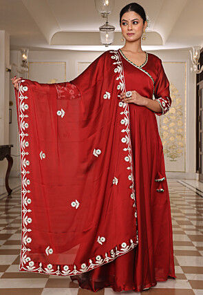 Gota Embellished Art Silk Abaya Style Suit in Maroon