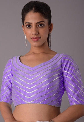 Gota Embellished Art Silk Blouse in Light Purple