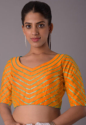 Gota Embellished Art Silk Blouse in Mustard
