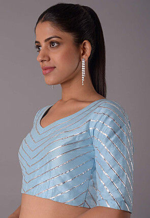 Gota Embellished Art Silk Blouse in Sky Blue