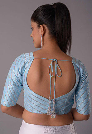 Gota Embellished Art Silk Blouse in Sky Blue