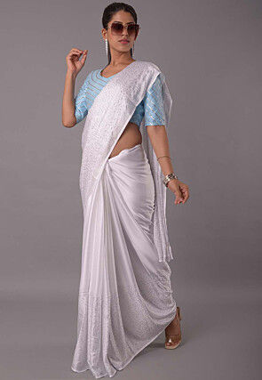 Gota Embellished Art Silk Blouse in Sky Blue