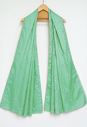 Gota Embellished Art Silk Dupatta in Light Green