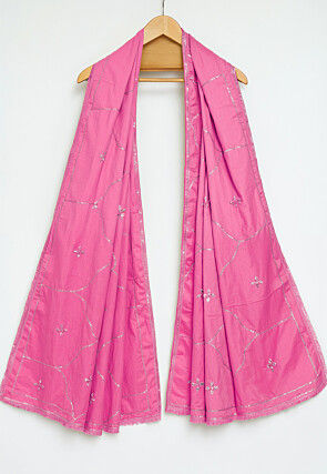 Gota Embellished Art Silk Dupatta in Pink