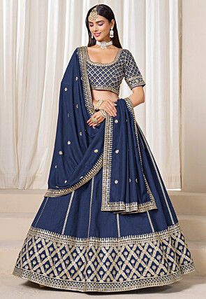 Gota Embellished Art Silk Lehenga in Navy Blue