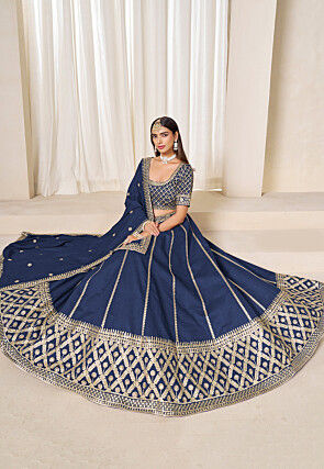 Gota Embellished Art Silk Lehenga in Navy Blue
