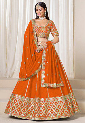 Gota Embellished Art Silk Lehenga in Orange