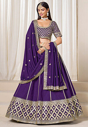 Gota Embellished Art Silk Lehenga in Purple