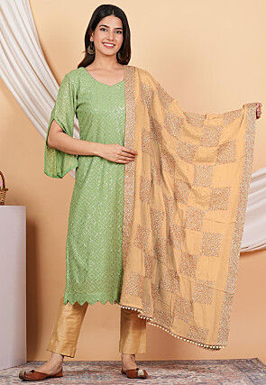 Gota Embellished Chinon Chiffon in Beige