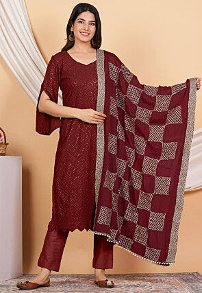 Gota Embellished Chinon Chiffon in Maroon