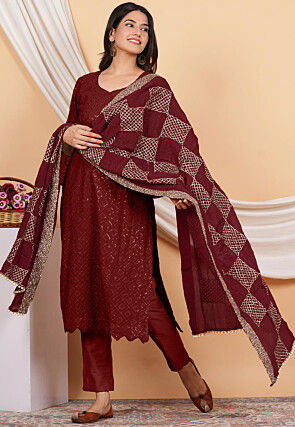 Gota Embellished Chinon Chiffon in Maroon