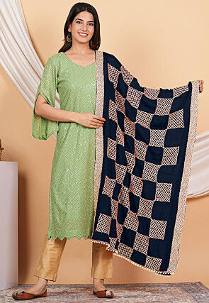 Gota Embellished Chinon Chiffon in Navy Blue