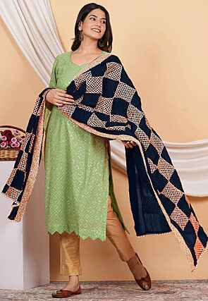 Gota Embellished Chinon Chiffon in Navy Blue