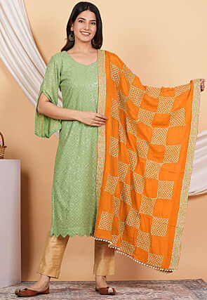 Gota Embellished Chinon Chiffon in Orange