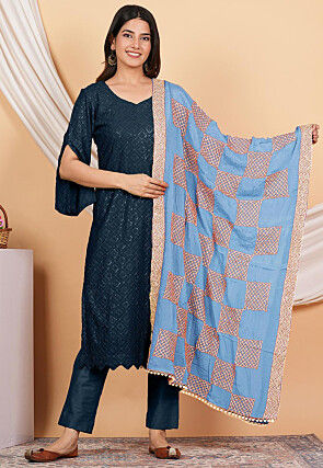 Gota Embellished Chinon Chiffon in Pastel Blue