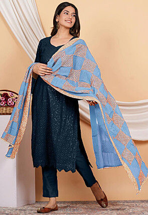Gota Embellished Chinon Chiffon in Pastel Blue