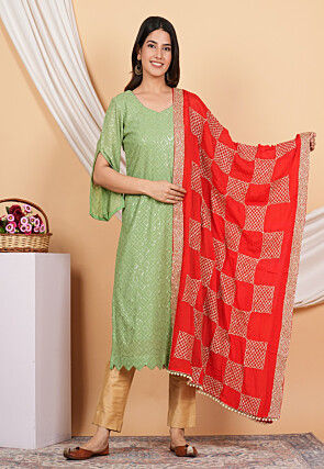 Gota Embellished Chinon Chiffon in Red