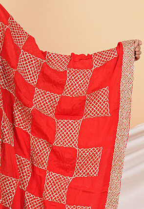Gota Embellished Chinon Chiffon in Red