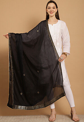 Gota Embellished Chinon Crepe Dupatta in Black