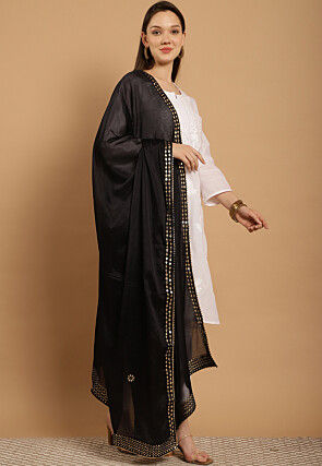 Gota Embellished Chinon Crepe Dupatta in Black