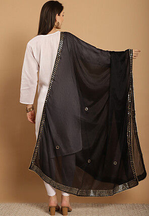 Gota Embellished Chinon Crepe Dupatta in Black