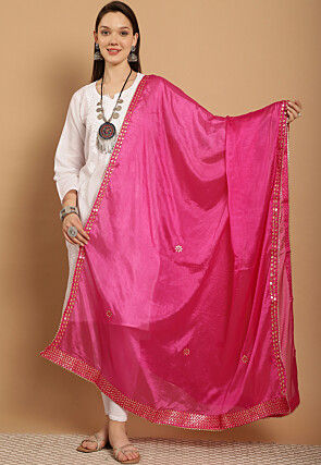 Gota Embellished Chinon Crepe Dupatta in Fuchsia