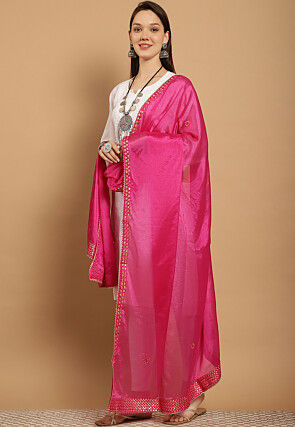 Gota Embellished Chinon Crepe Dupatta in Fuchsia