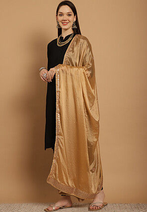 Gota Embellished Chinon Crepe Dupatta in Light Brown