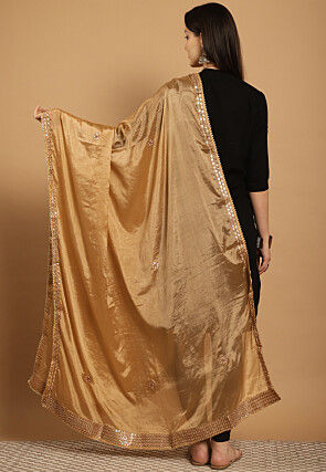 Gota Embellished Chinon Crepe Dupatta in Light Brown